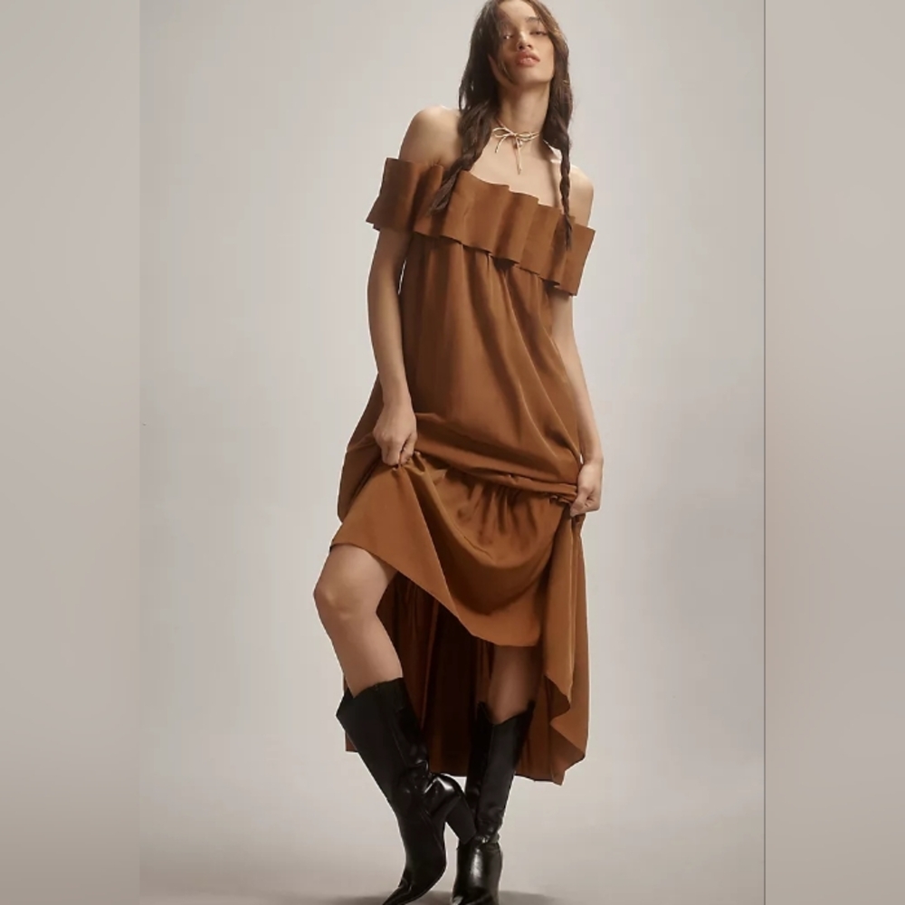 Anthropologie Mare Mare 3D Ruffle Off-Shoulder Midi Dress NWT Wedding Guest S